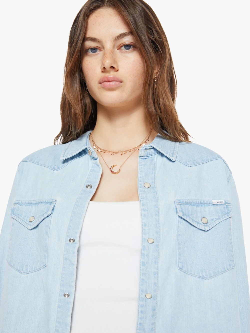 MOTHER The Super Ex's Crop Step Fray Button Down Shirt Small No End In Sight - Picture 5 of 14